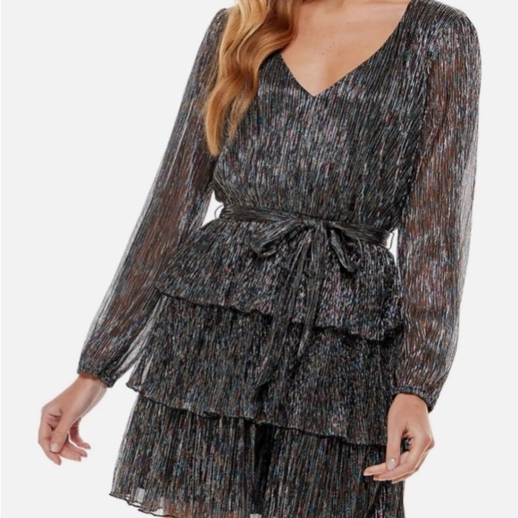 City Studio Junior Women’s Metallic Mini Fit & Flare Dress - Picture 1 of 8